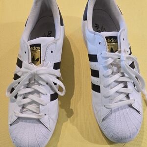 Adidas Superstar White Sneakers with Black Stripes Size 12